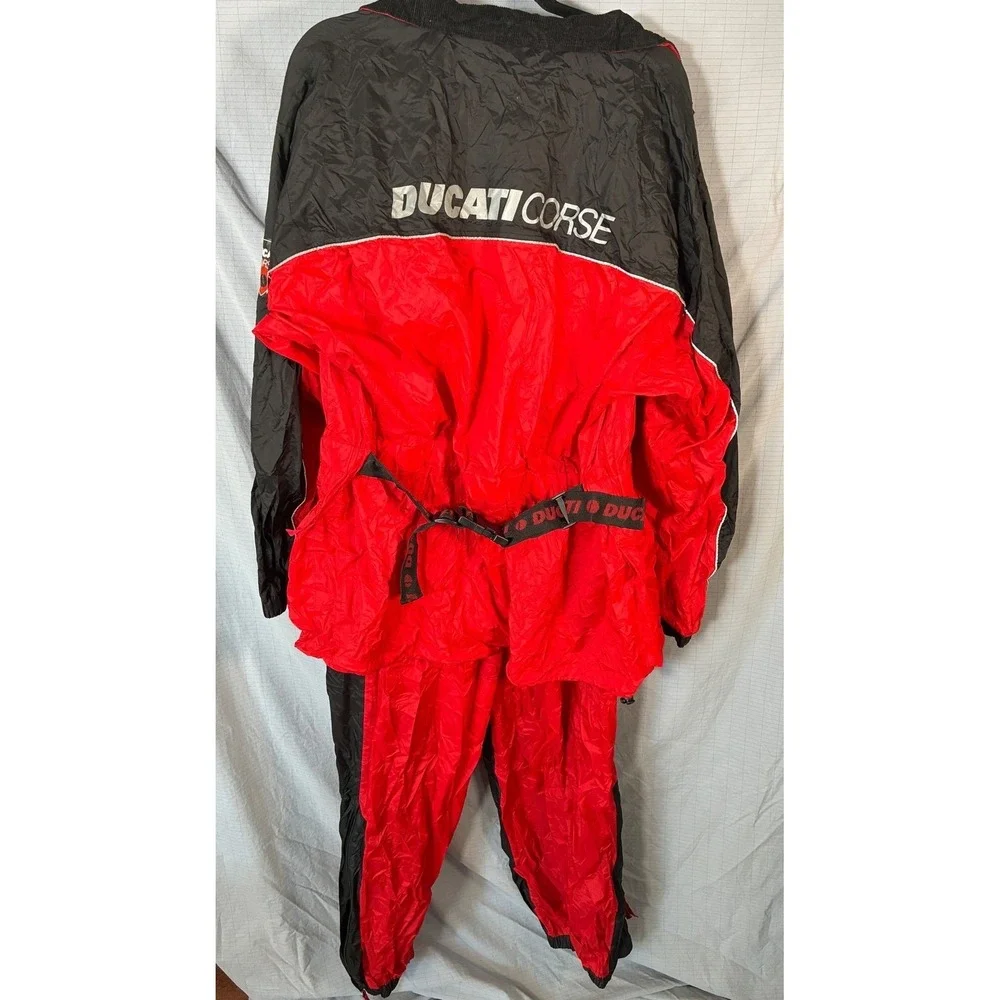 Ducati Corse Mens Red Black Nylon Rain Suit Jacket and Pants Set Size Large